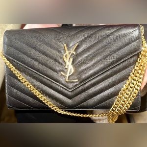 Black Saint Laurent Kate Grosgrain Interior Pouch Medium Black Leather